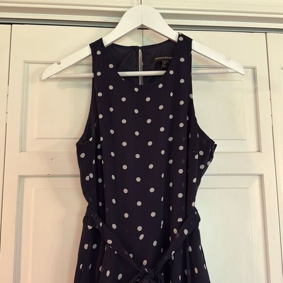 Banana republic sundress navy polka dot fit and flare chiffon dress 6petite - Picture 6 of 15